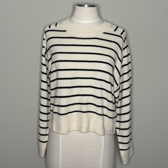T Tahari Cream and Black Stripe Cropped Sweater, Small - Picture 2 of 13